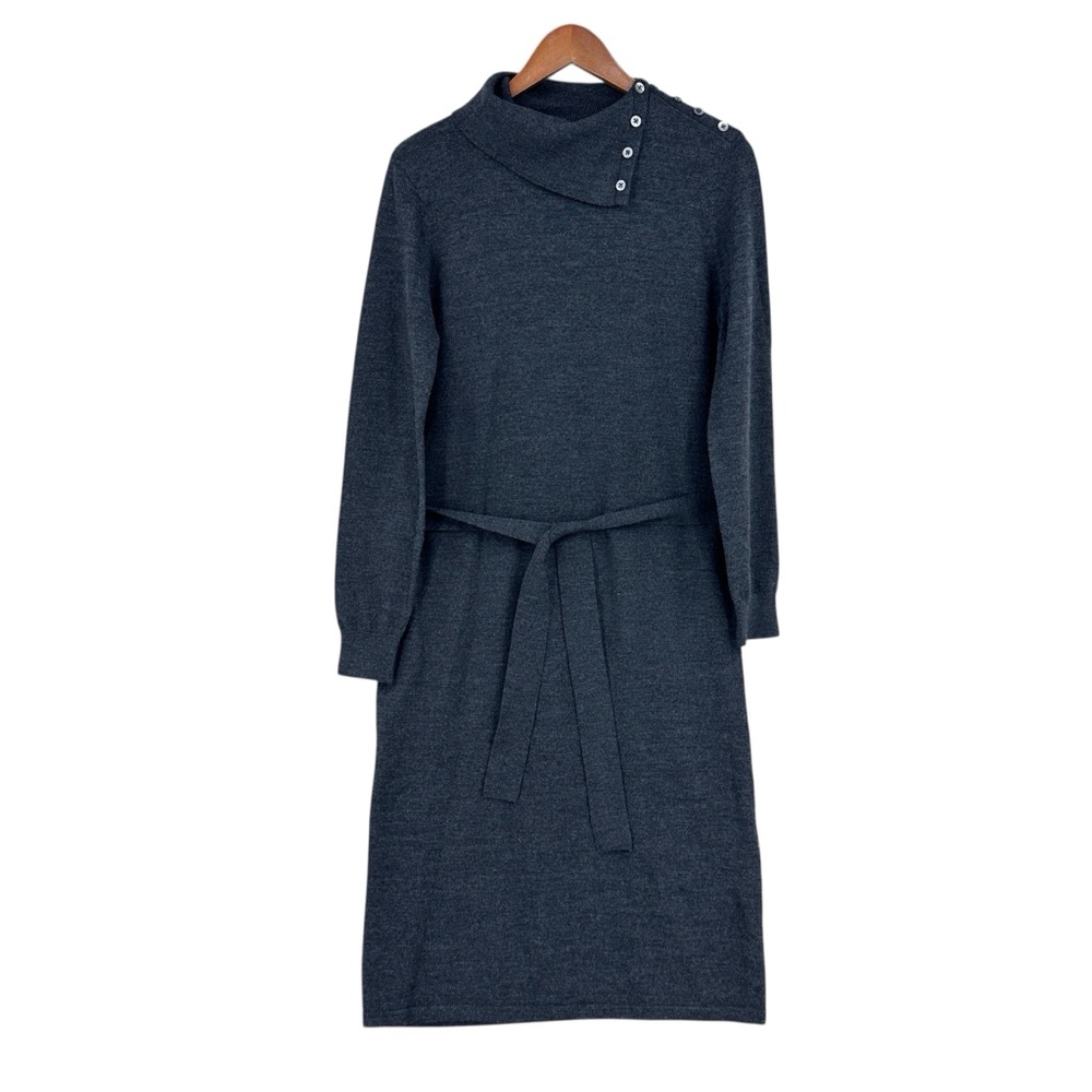 J MCLAUGHLIN Merino Wool Sweater Dress Turtleneck Belted Gray